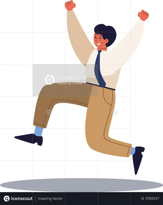Happy businessman running and jumping while raised hands  Illustration