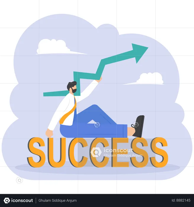 Happy businessman with arrow up for success  Illustration