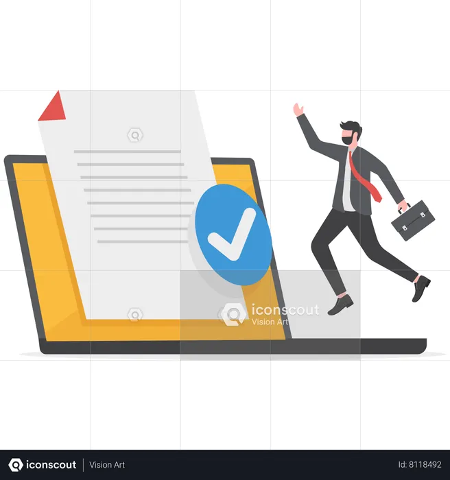 Happy businessman with legal certified approved document  Illustration