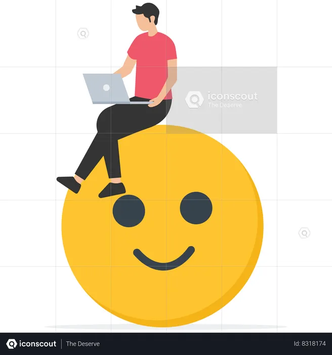Happy businessman working with computer on smiling face  Illustration