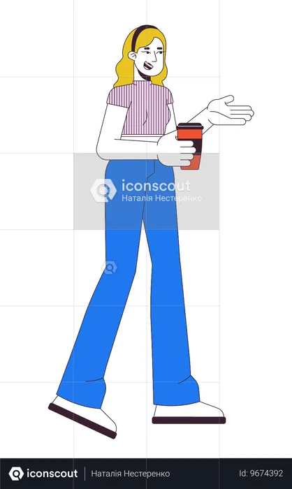 Happy caucasian woman with coffee cup  Illustration