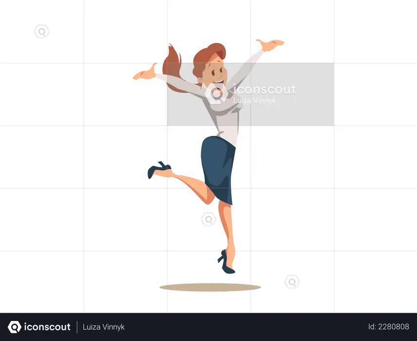 Happy Cheerful Businesswoman in Suit Jumping Up  Illustration