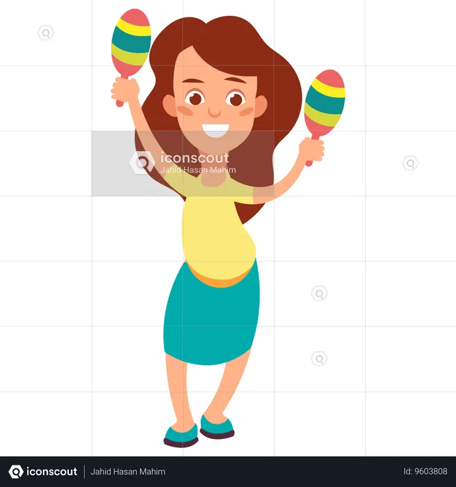 Happy children musician playing maracas  Illustration