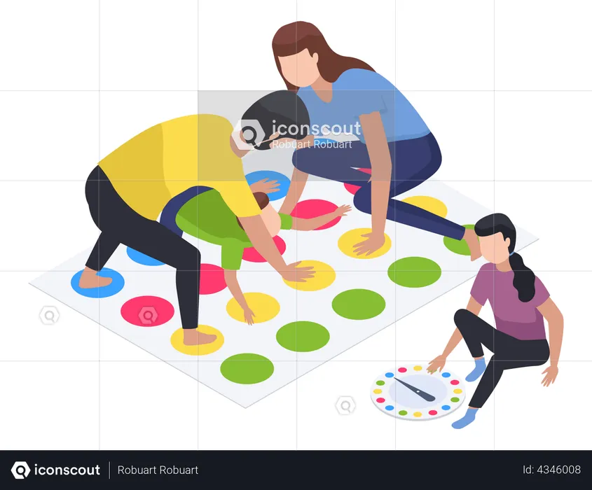 Happy children playing board game with parents, have fun at home  Illustration
