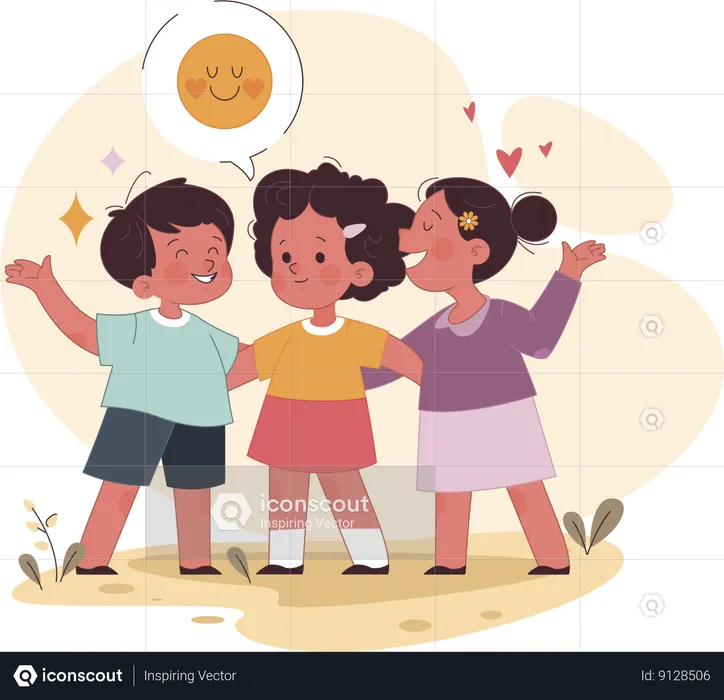 Happy children playing together in summer  Illustration