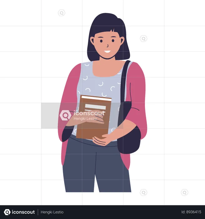 Happy collage girl holding book  Illustration