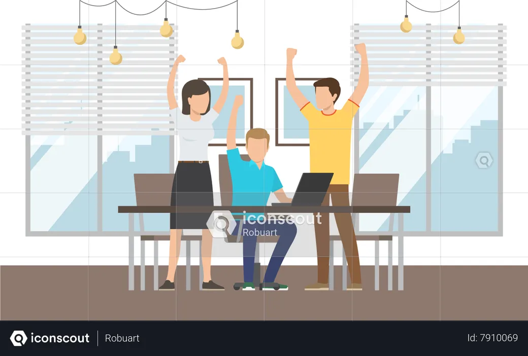 Happy colleagues rejoice at business success  Illustration