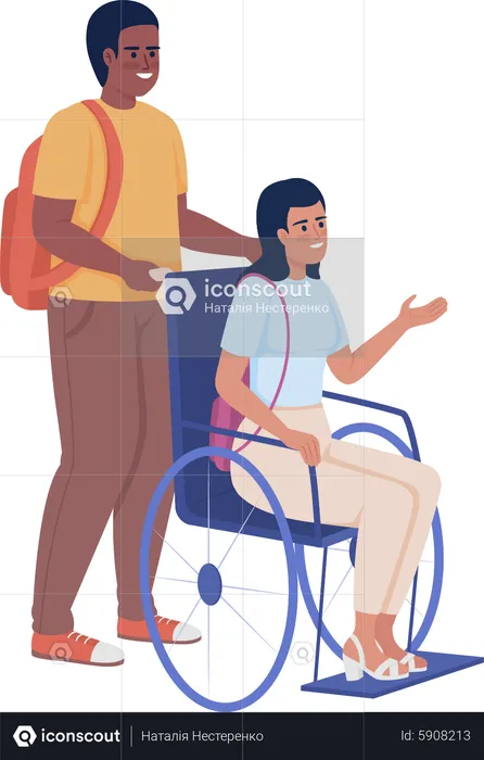 Happy college student with disable student  Illustration