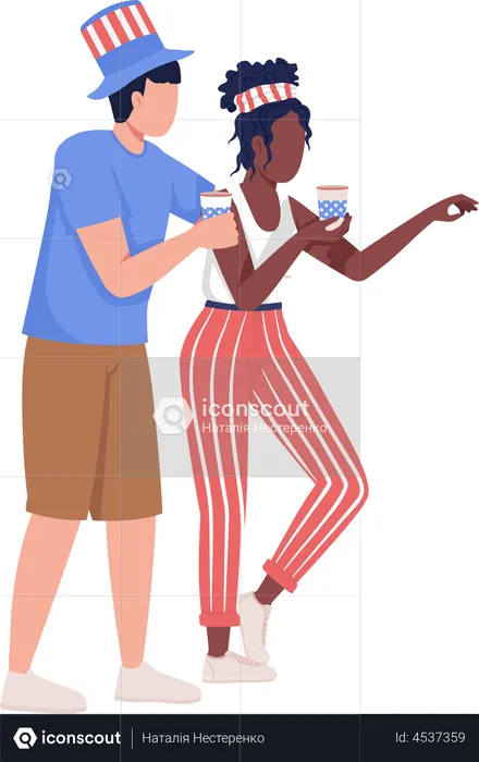 Happy couple at Independence day party  Illustration