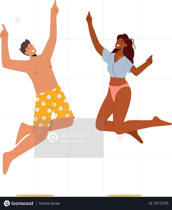 Happy Couple Celebrate Beach Party  Illustration