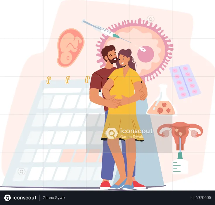 Happy Couple Depicted In Deep Thought About Artificial Insemination  Illustration