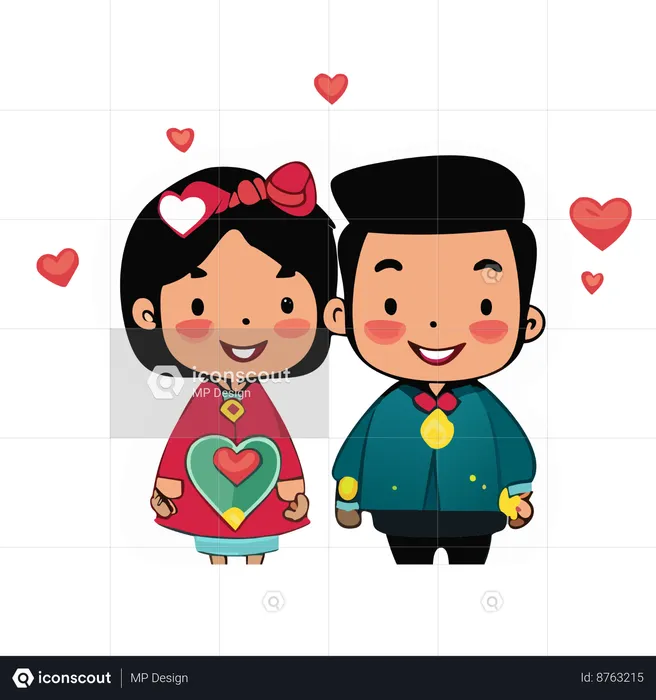 Happy couple giving standing pose  Illustration