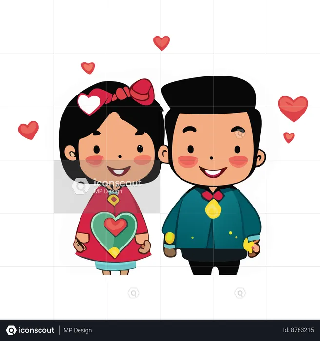 Happy couple giving standing pose  Illustration