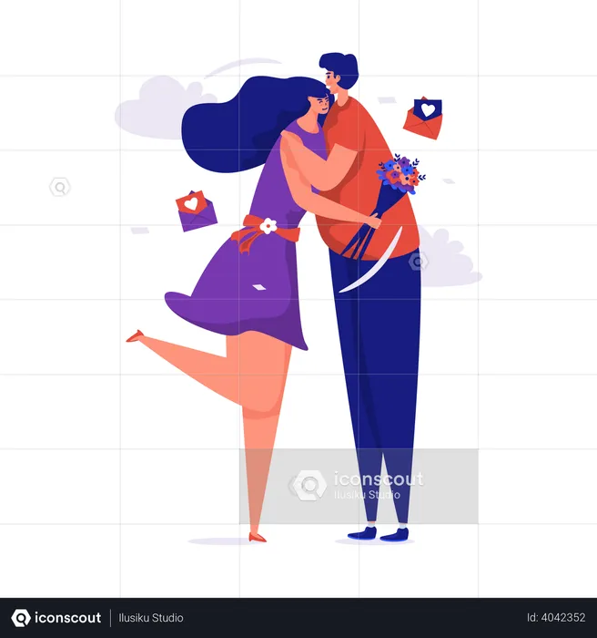 Happy couple hugging in love  Illustration