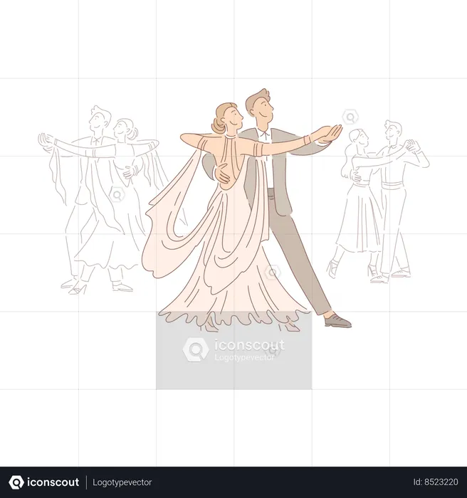 Happy couple in ballroom  Illustration