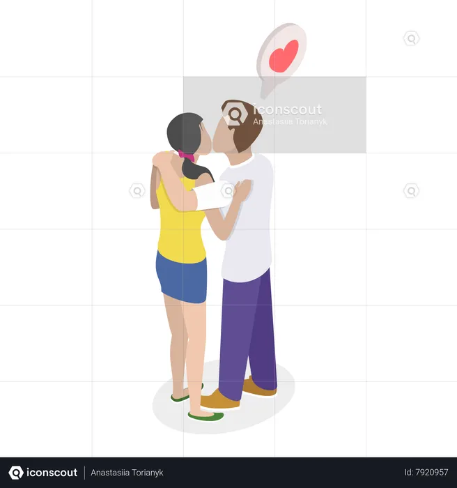 Happy Couple Kissing  Illustration