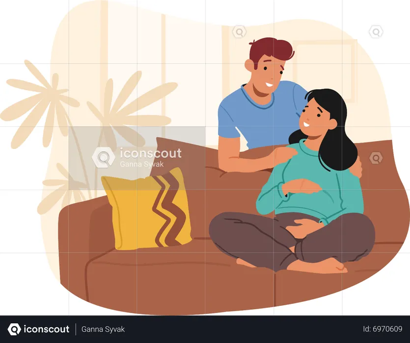 Happy Couple Prepare Become Parents  Illustration