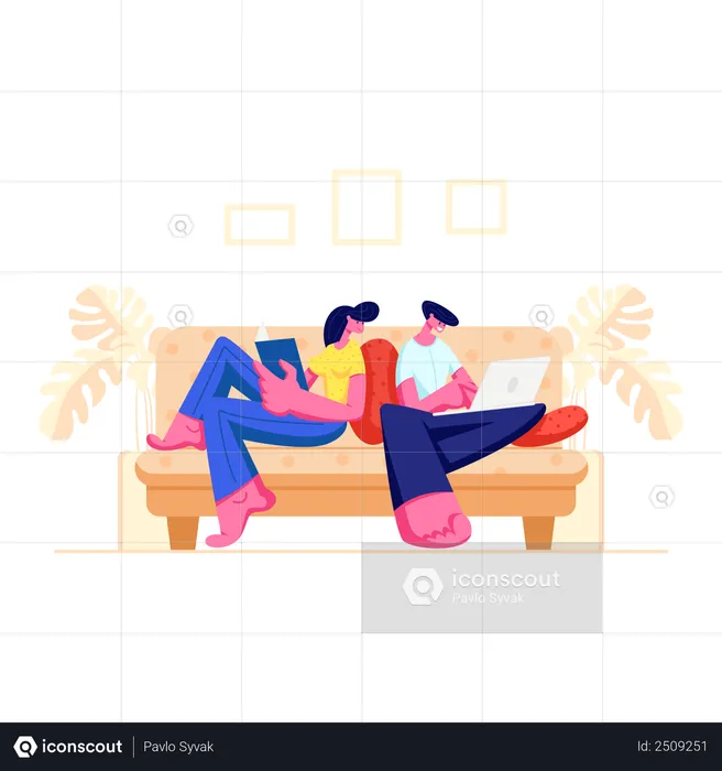 Happy Couple Relaxing Together  Illustration