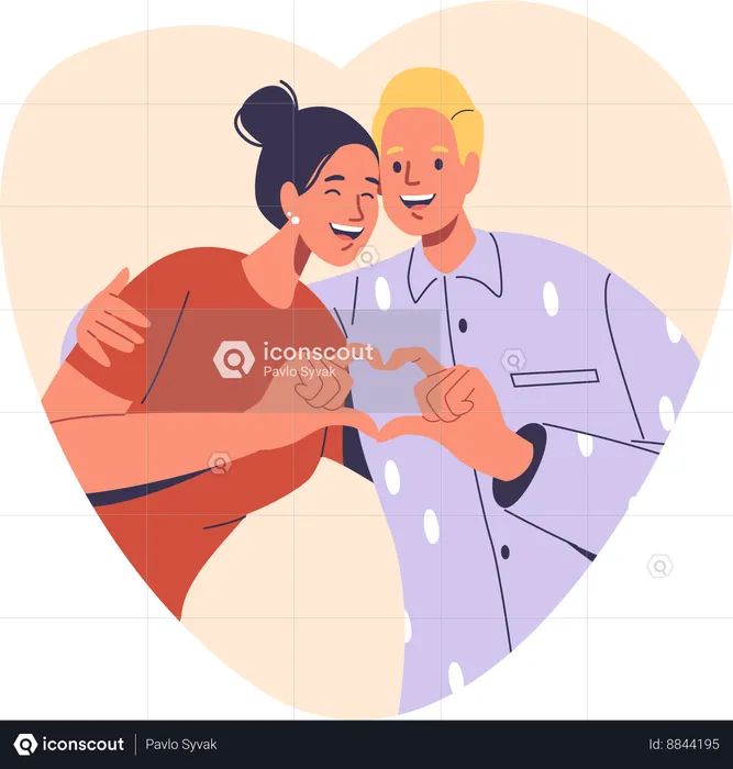 Happy Couple showing heart sign  Illustration