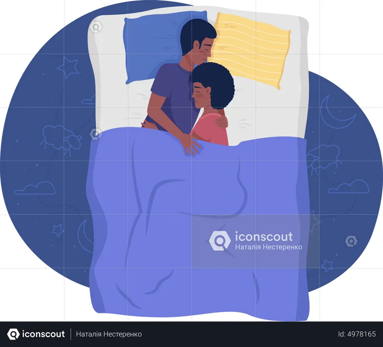 Happy couple sleeping in bed  Illustration