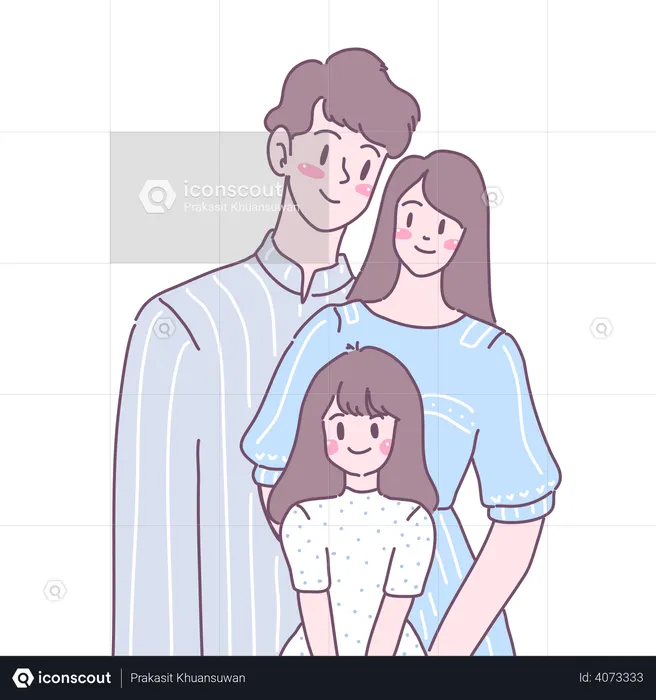 Happy Couple standing with daughter  Illustration