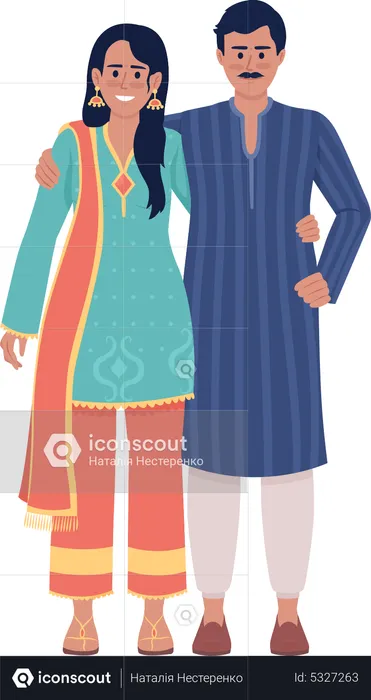 Happy couple wearing indian ethnic attires  Illustration