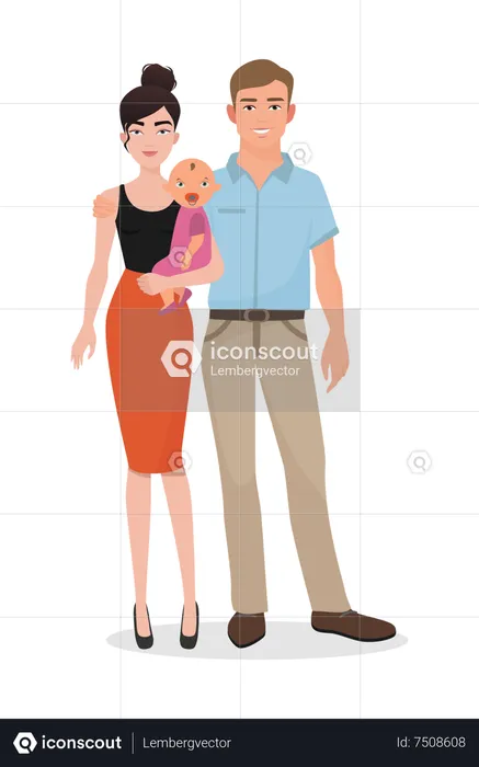 Happy couple with baby  Illustration