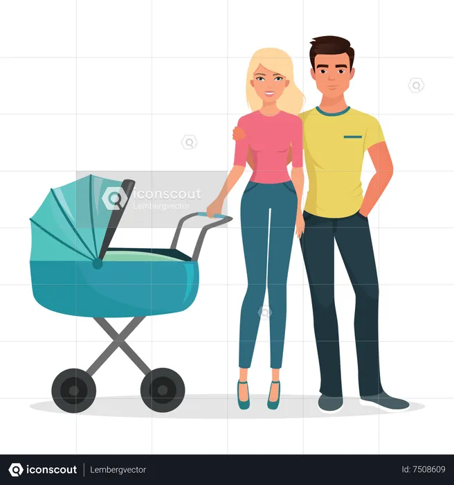 Happy couple with baby  Illustration