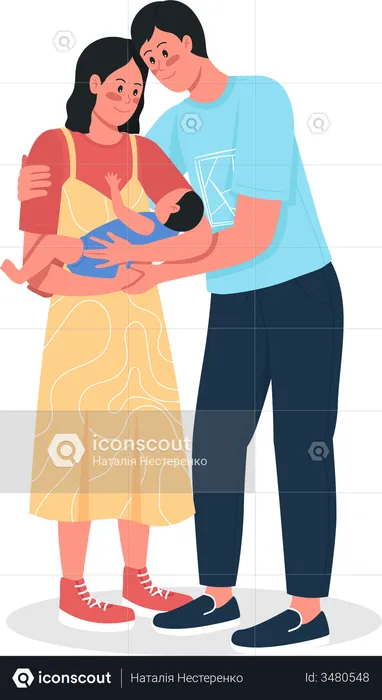 Happy couple with newborn baby  Illustration