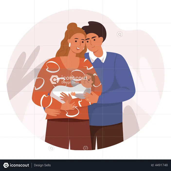 Happy couple with newborn baby  Illustration