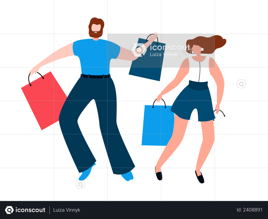 Happy couple with shopping bags Illustration
