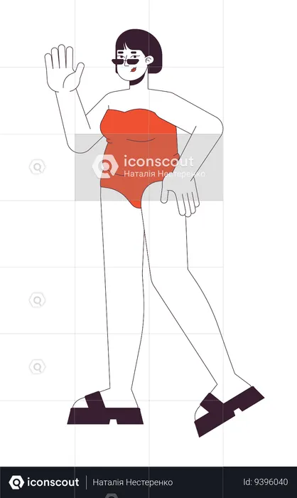 Happy curvy woman in swimsuit  Illustration