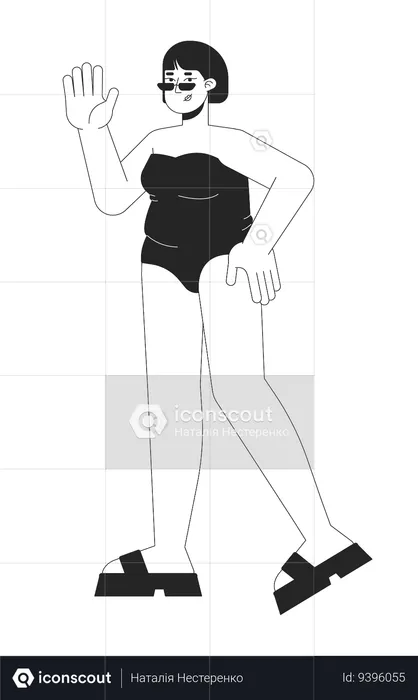 Happy curvy woman in swimsuit  Illustration