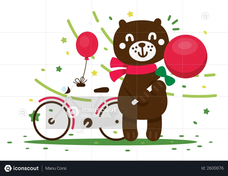 Happy cute bear enjoys his lollipop  Illustration