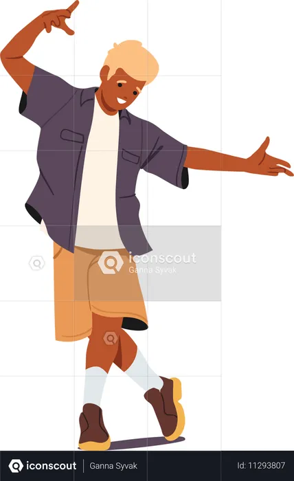 Happy dancing teenager boy feeling fun and joy  Illustration