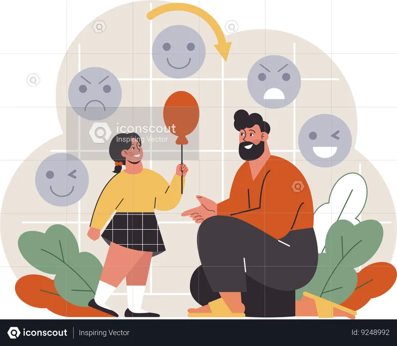 Happy daughter holding balloon with father  Illustration