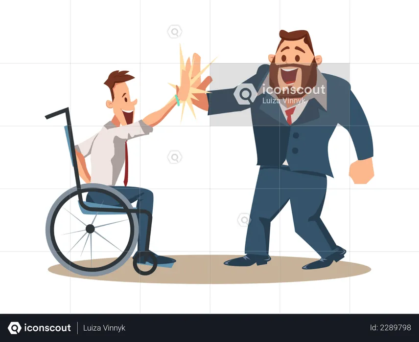 Happy Disabled Man Giving High Five Coworker  Illustration