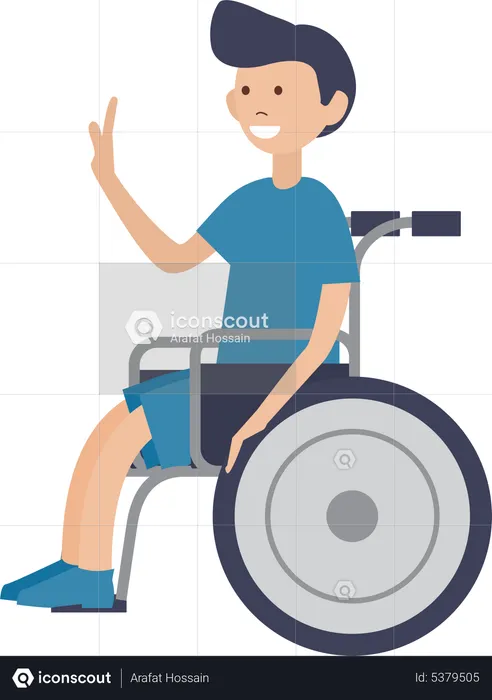 Happy disabled man on wheelchair  Illustration