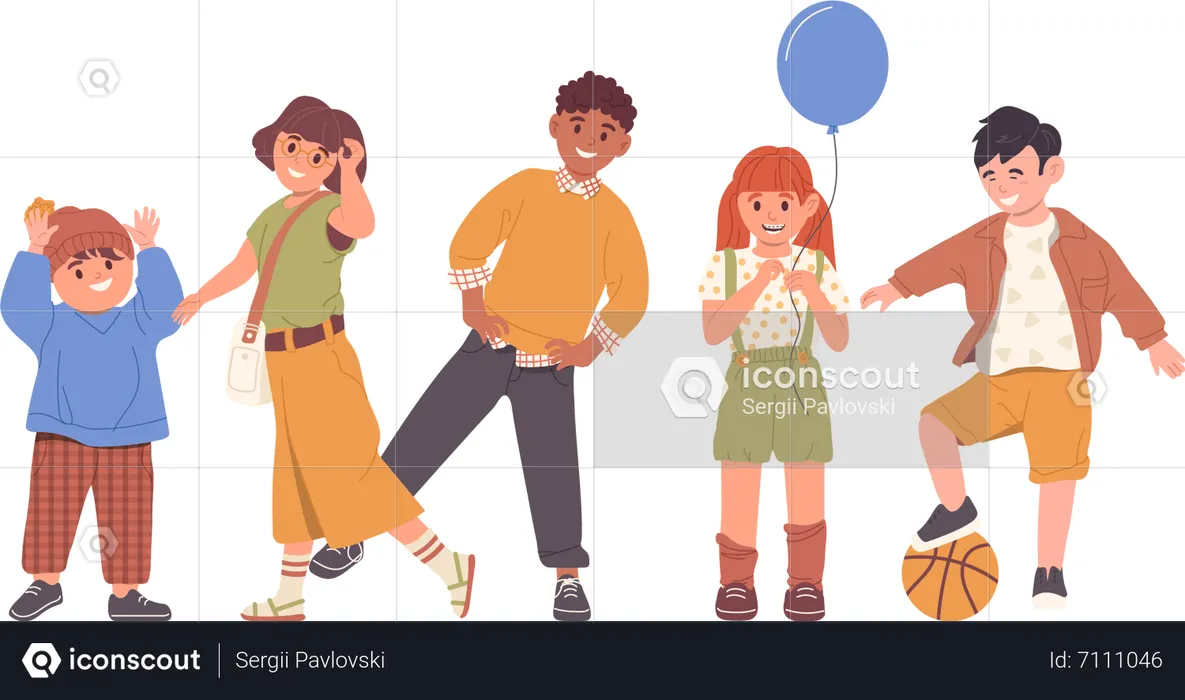 Happy diverse children smiling feeling positive  Illustration