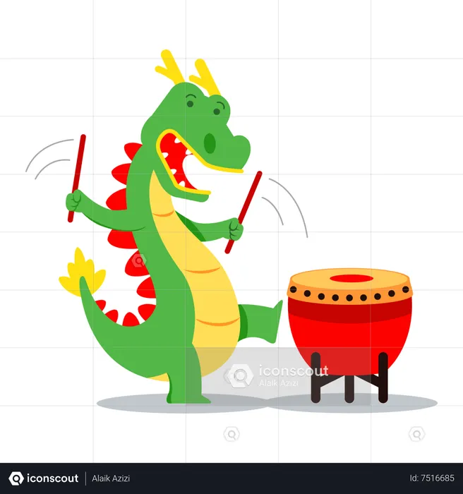 Happy dragon playing drum  Illustration