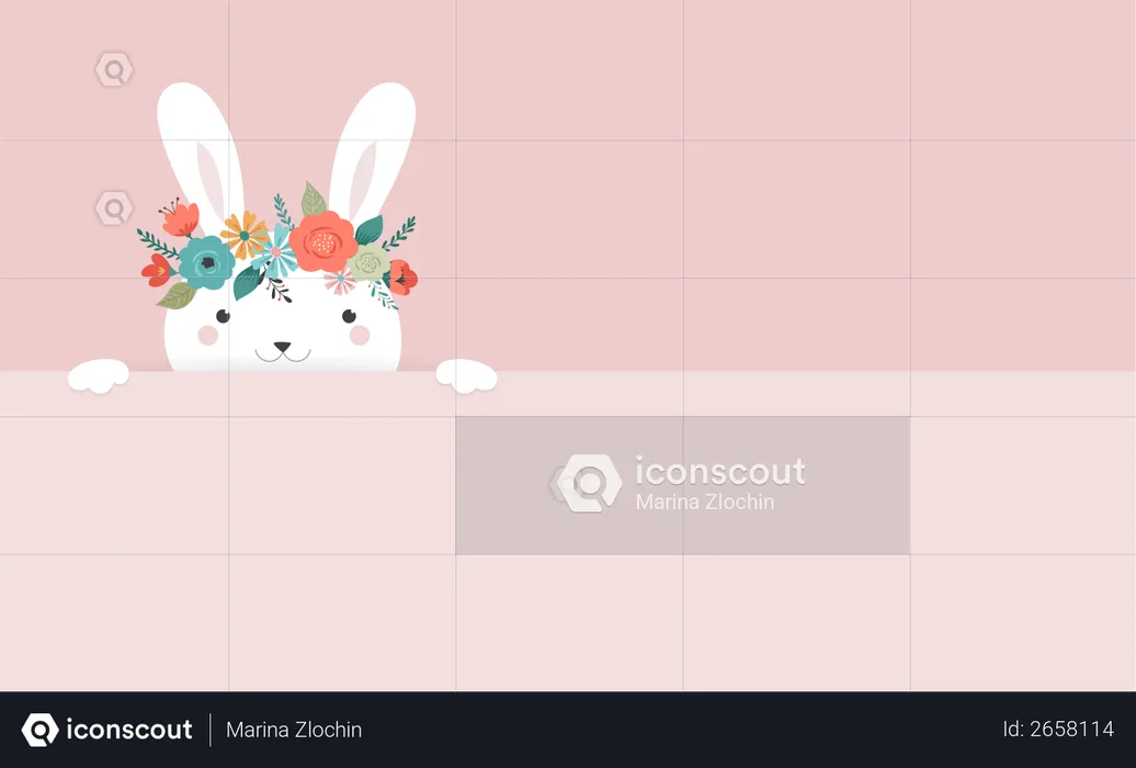 Happy Easter card with cute bunny  Illustration