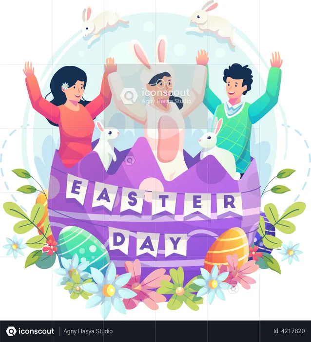 Happy Easter day celebration  Illustration