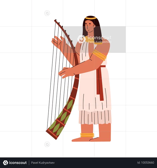 Happy egyptian woman playing musical instrument  Illustration