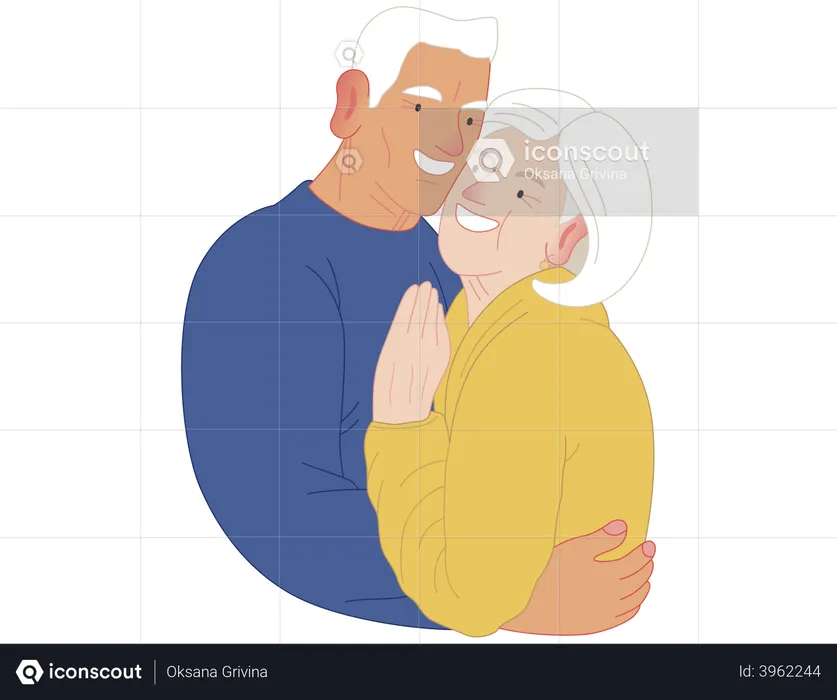 Happy Elderly Couple Hugging  Illustration