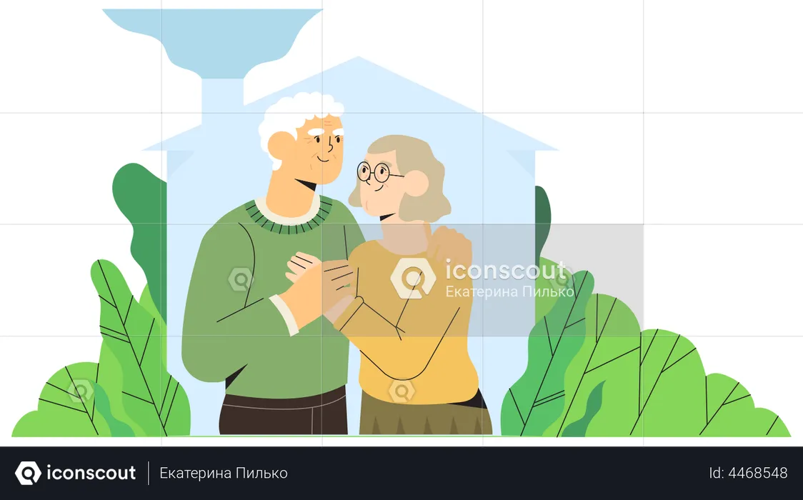 Happy elderly couple staying at home  Illustration