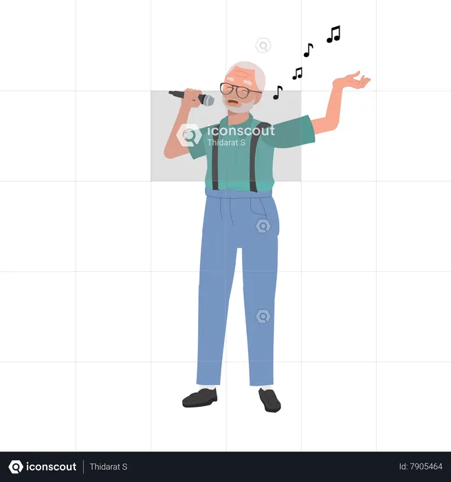 Happy Elderly man Singing  Illustration