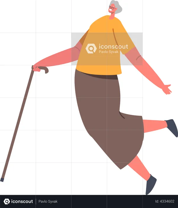 Happy elderly woman dancing  Illustration