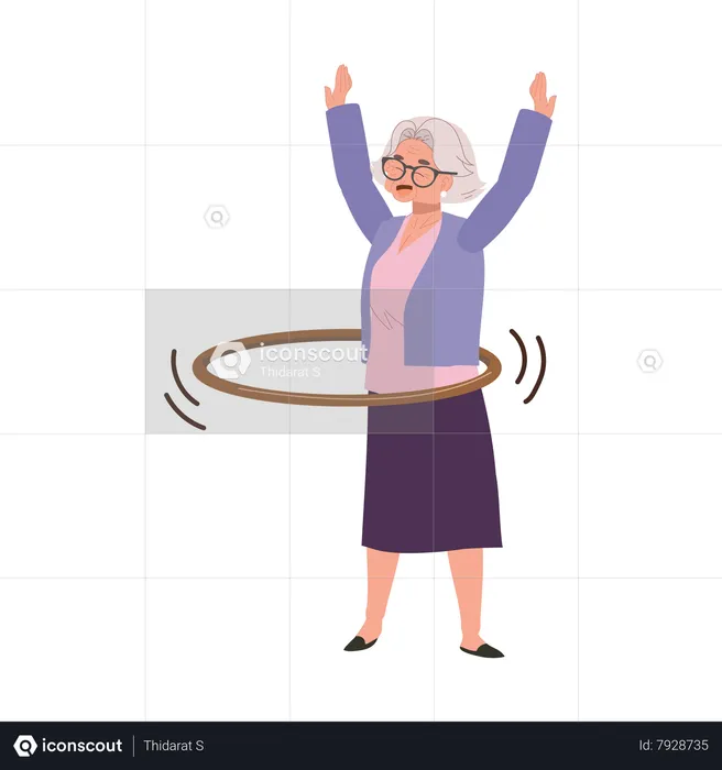 Happy Elderly Woman with Hula Hoop  Illustration