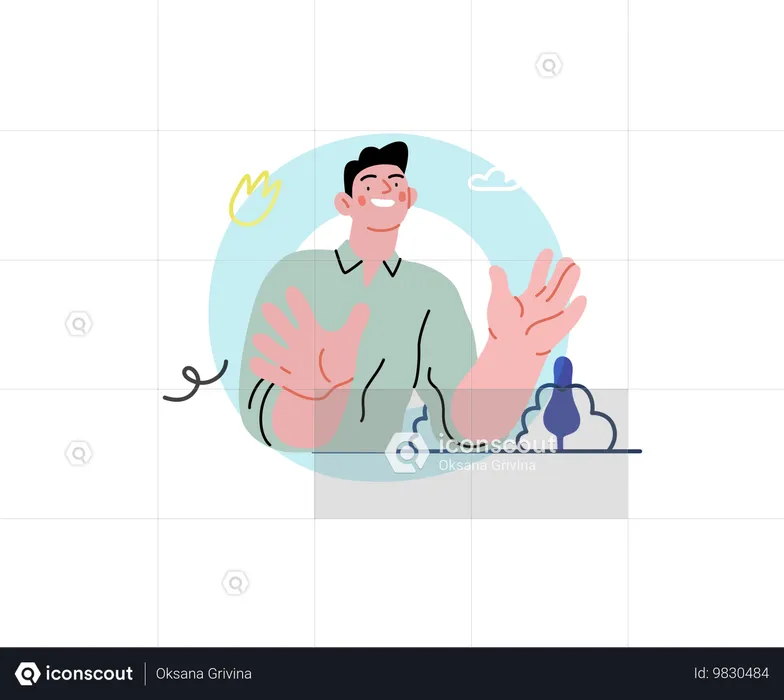 Happy employee presents data in presentation  Illustration