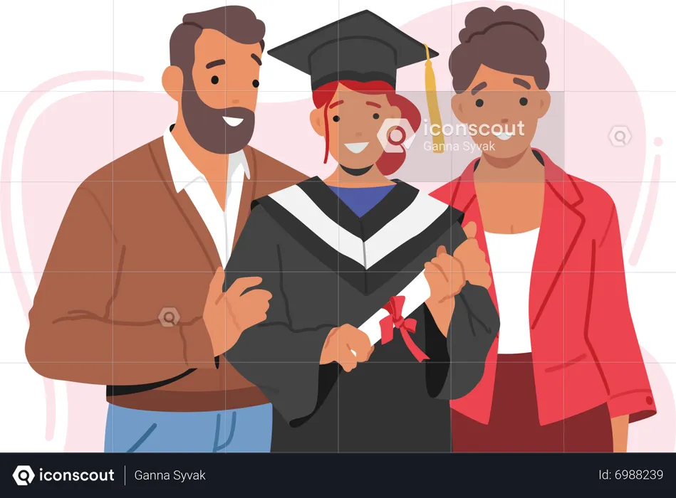 Happy Family Celebrate Daughter Graduation  Illustration